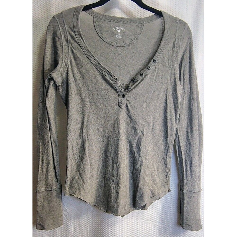 Converse Casual Top Shirt Henley Sz S LS Grey Grunge Skater Indie Alternative